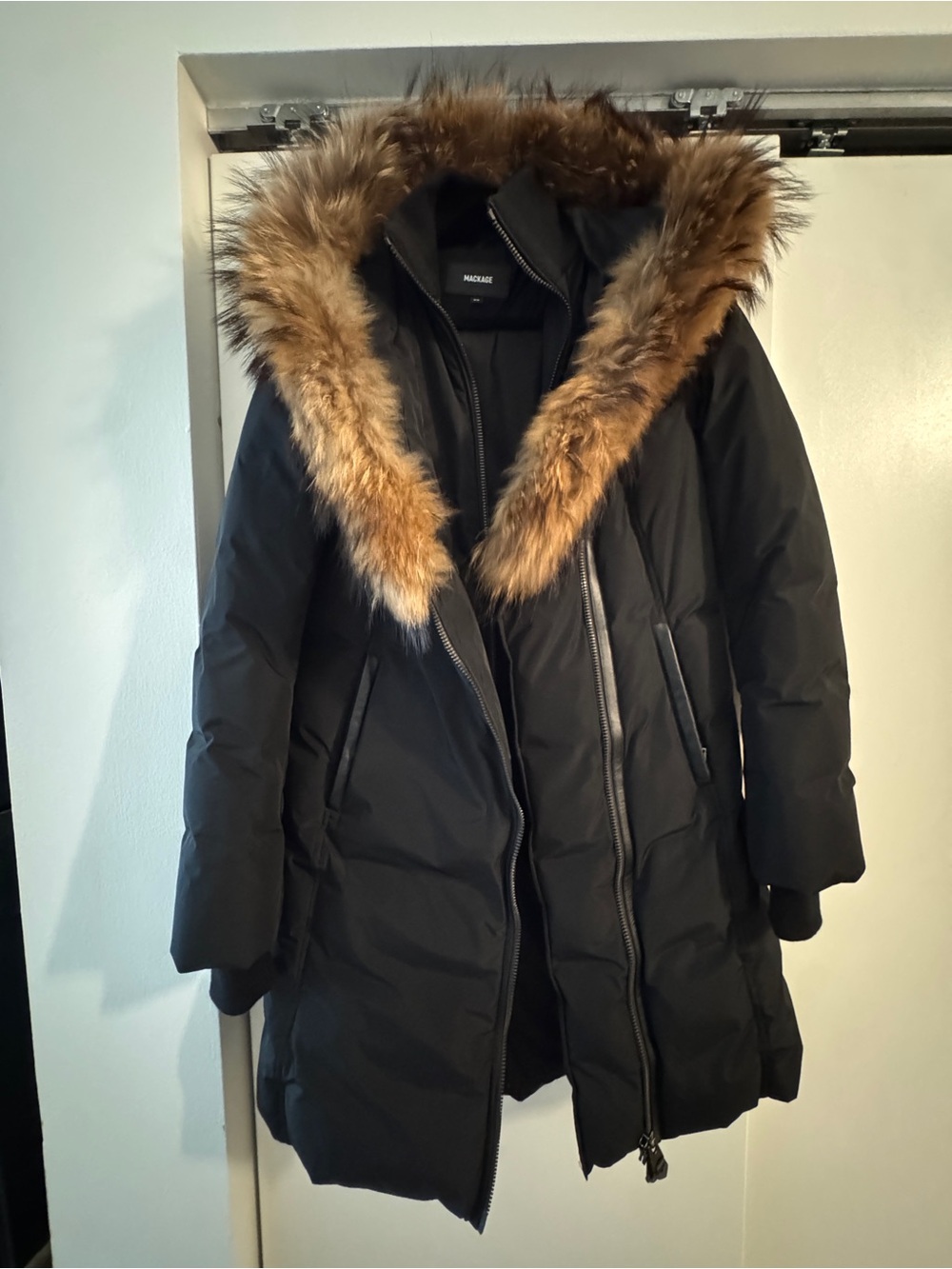 Mackage Black Down Parka with Fur-Trim Hood